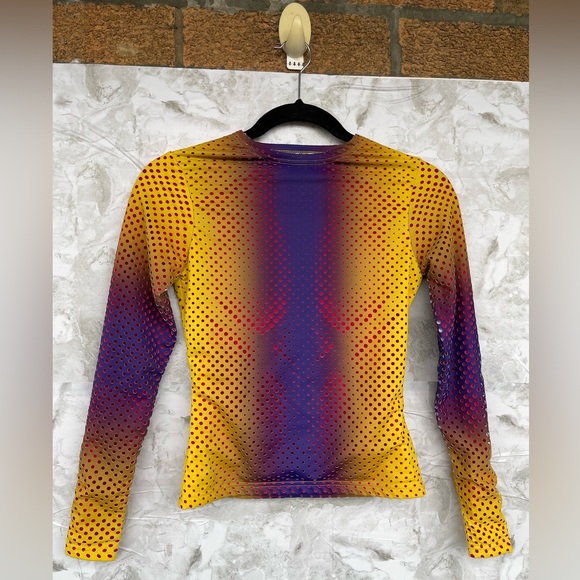 Sinead Gorey Purple & Yellow Laser-Cut Long Sleeve T-Shirt  size small - Picture 6 of 10